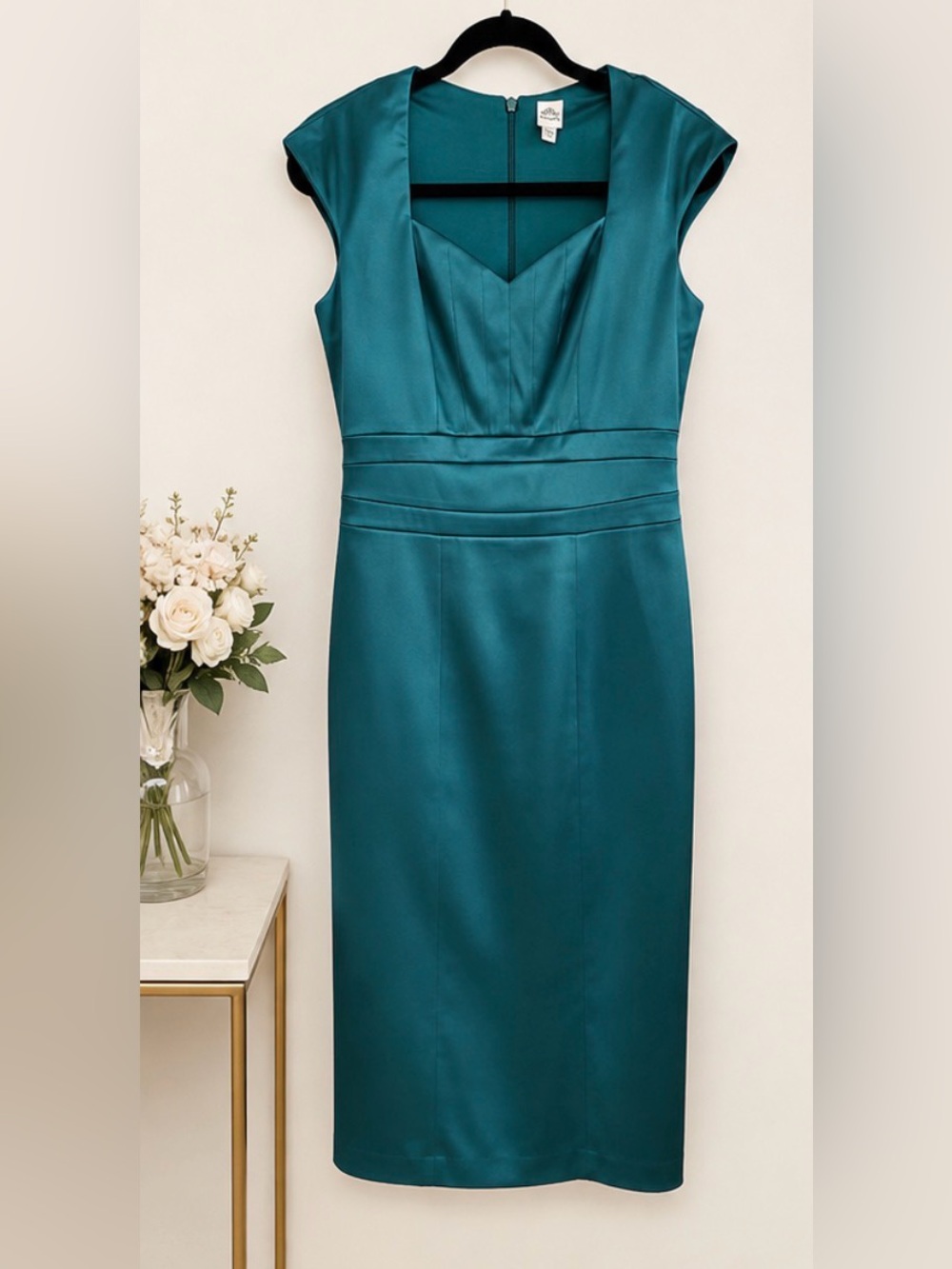 Signature by Sangria Teal Satin Sheath Dress